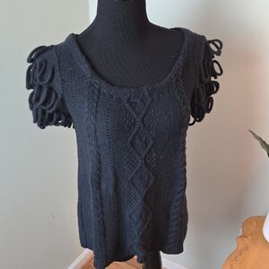 Anthropologie HWR Black Crochet Loop Sweater